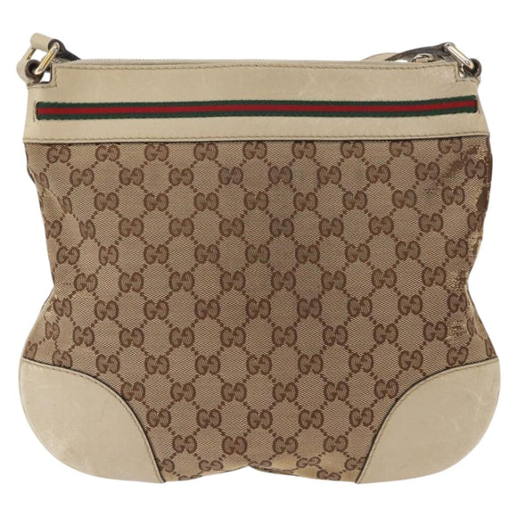 GUCCI GG Canvas Web Sherry Line Shoulder Bag Beige Gold 257065 Auth 160488