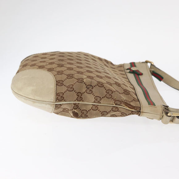 GUCCI GG Canvas Web Sherry Line Shoulder Bag Beige Gold 257065 Auth 160488