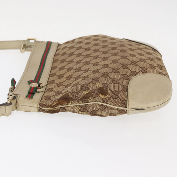 GUCCI GG Canvas Web Sherry Line Shoulder Bag Beige Gold 257065 Auth 160488