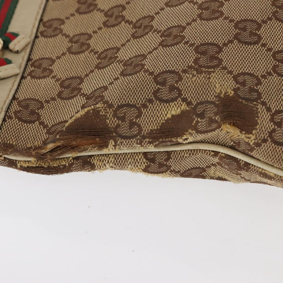 GUCCI GG Canvas Web Sherry Line Shoulder Bag Beige Gold 257065 Auth 160488