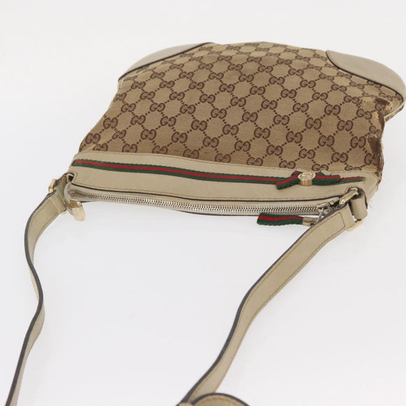 GUCCI GG Canvas Web Sherry Line Shoulder Bag Beige Gold 257065 Auth 160488