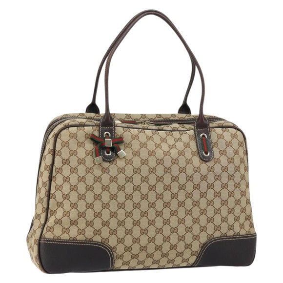 GUCCI GG Canvas Web Sherry Line Tote Bag Beige Gold 162881 Auth 160492