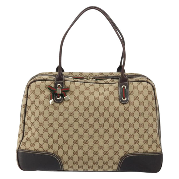 GUCCI GG Canvas Web Sherry Line Tote Bag Beige Gold 162881 Auth 160492
