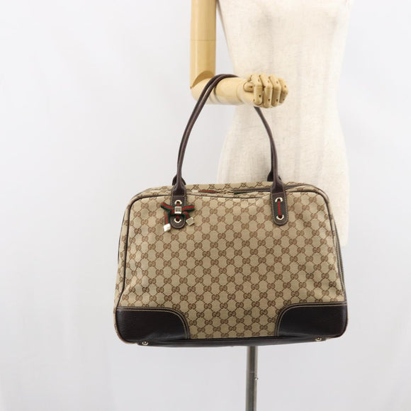 GUCCI GG Canvas Web Sherry Line Tote Bag Beige Gold 162881 Auth 160492