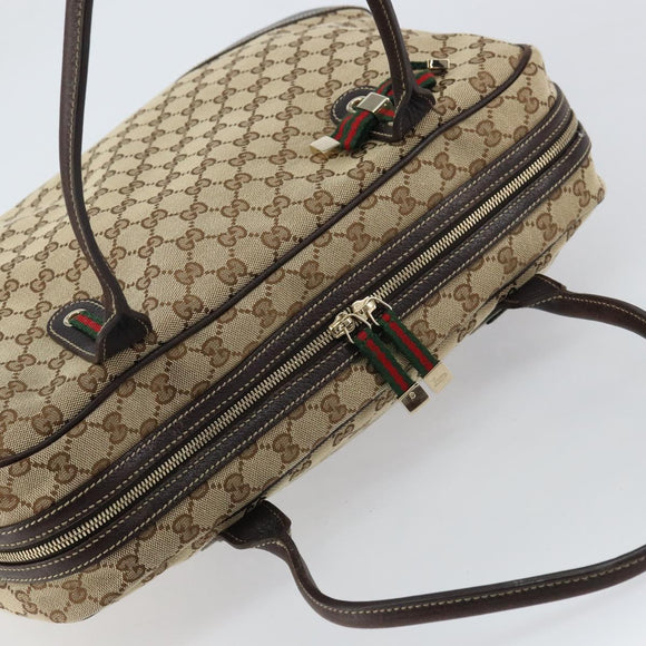 GUCCI GG Canvas Web Sherry Line Tote Bag Beige Gold 162881 Auth 160492