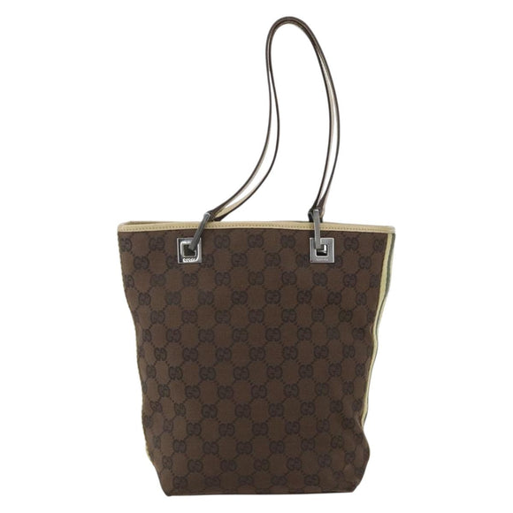 GUCCI GG Canvas Tote Bag Beige Silver 31244 Auth 160494