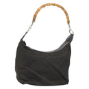 GUCCI Bamboo Shoulder Bag Nylon Khaki Silver 000 0531 Auth 160496-1