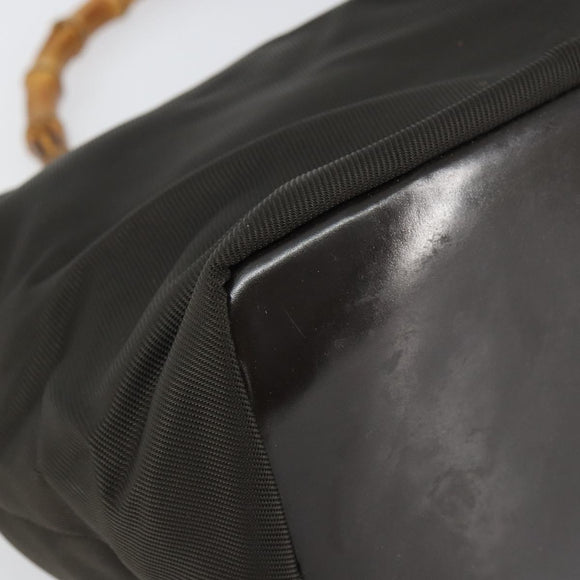 GUCCI Bamboo Shoulder Bag Nylon Khaki Silver 000 0531 Auth 160496