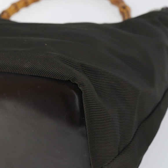 GUCCI Bamboo Shoulder Bag Nylon Khaki Silver 000 0531 Auth 160496