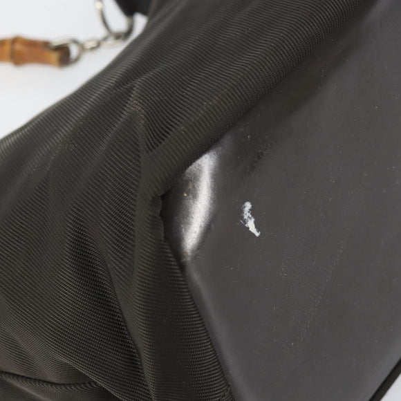 GUCCI Bamboo Shoulder Bag Nylon Khaki Silver 000 0531 Auth 160496