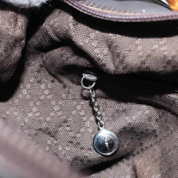 GUCCI Bamboo Shoulder Bag Nylon Khaki Silver 000 0531 Auth 160496