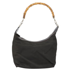 GUCCI Bamboo Shoulder Bag Nylon Khaki Silver 000 0531 Auth 160496 - 0