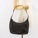 GUCCI Bamboo Shoulder Bag Nylon Khaki Silver 000 0531 Auth 160496-22