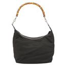 GUCCI Bamboo Shoulder Bag Nylon Khaki Silver 000 0531 Auth 160496-3