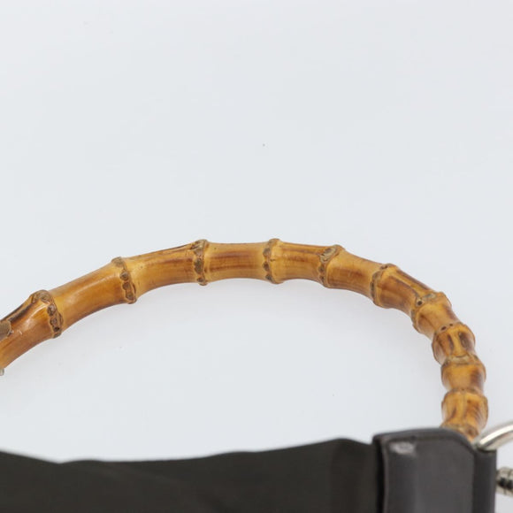 GUCCI Bamboo Shoulder Bag Nylon Khaki Silver 000 0531 Auth 160496