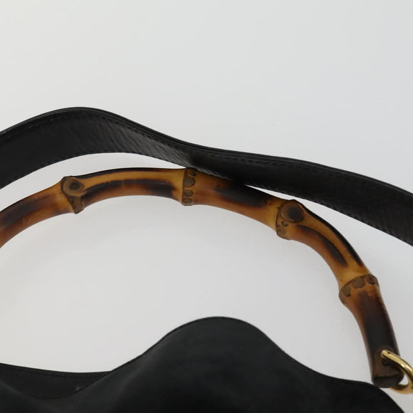 GUCCI Bamboe Handtas Suède Leer 2-weg Zwart Goud 0013754 Origineel 160497