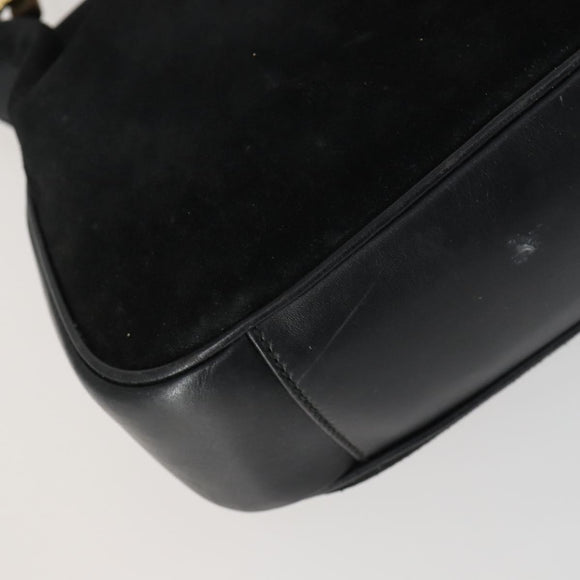 GUCCI Bamboe Handtas Suède Leer 2-weg Zwart Goud 0013754 Origineel 160497