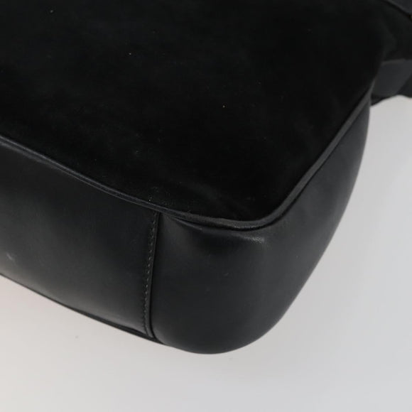 GUCCI Bamboe Handtas Suède Leer 2-weg Zwart Goud 0013754 Origineel 160497