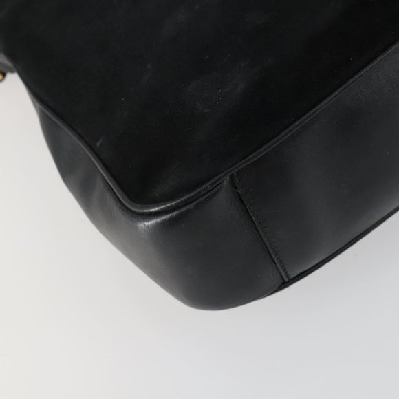 GUCCI Bamboe Handtas Suède Leer 2-weg Zwart Goud 0013754 Origineel 160497