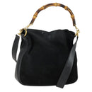 GUCCI Bamboe Handtas Suède Leer 2-weg Zwart Goud 0013754 Origineel 160497-1