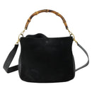 GUCCI Bamboe Handtas Suède Leer 2-weg Zwart Goud 0013754 Origineel 160497-2