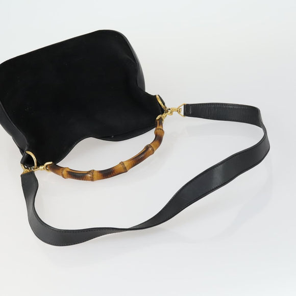 GUCCI Bamboe Handtas Suède Leer 2-weg Zwart Goud 0013754 Origineel 160497