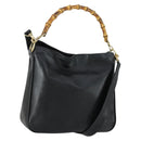 GUCCI Bamboo Hand Bag Leather 2way Black Gold 001 2123 1638 Auth 160499-1