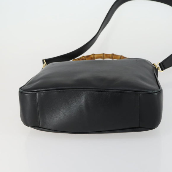 GUCCI Bamboo Hand Bag Leather 2way Black Gold 001 2123 1638 Auth 160499