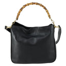 GUCCI Bamboo Hand Bag Leather 2way Black Gold 001 2123 1638 Auth 160499-13