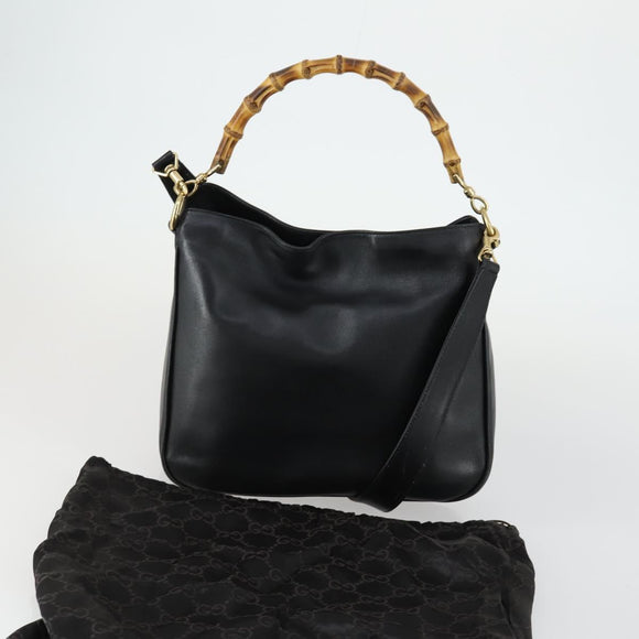GUCCI Bamboo Hand Bag Leather 2way Black Gold 001 2123 1638 Auth 160499