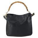 GUCCI Bamboo Hand Bag Leather 2way Black Gold 001 2123 1638 Auth 160499-2