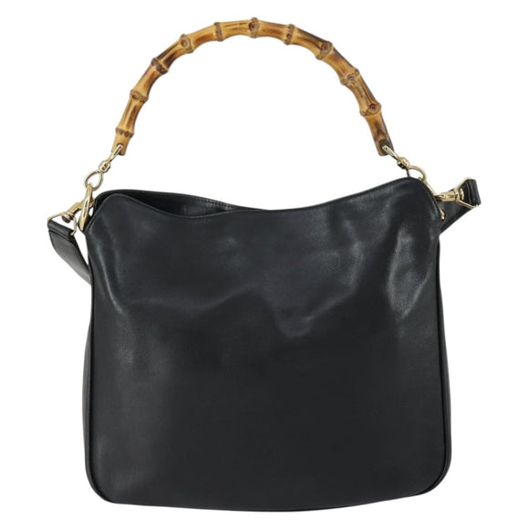GUCCI Bamboo Hand Bag Leather 2way Black Gold 001 2123 1638 Auth 160499