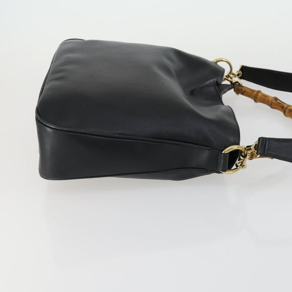 GUCCI Bamboo Hand Bag Leather 2way Black Gold 001 2123 1638 Auth 160499