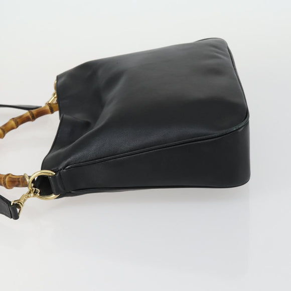 GUCCI Bamboo Hand Bag Leather 2way Black Gold 001 2123 1638 Auth 160499