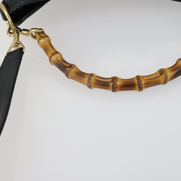 GUCCI Bamboo Hand Bag Leather 2way Black Gold 001 2123 1638 Auth 160499