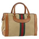 GUCCI Web Sherry Line Boston Bag Canvas Beige Gold Auth 160502-1
