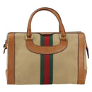 GUCCI Web Sherry Line Boston Bag Canvas Beige Gold Auth 160502-2