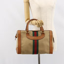 GUCCI Web Sherry Line Boston Bag Canvas Beige Gold Auth 160502-21