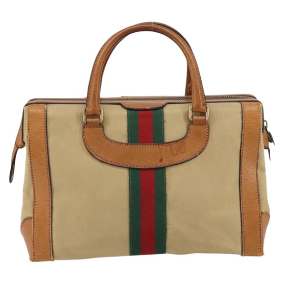 GUCCI Web Sherry Line Boston Bag Canvas Beige Gold Auth 160502