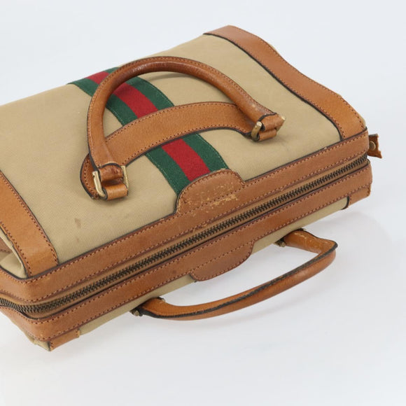 GUCCI Web Sherry Line Boston Bag Canvas Beige Gold Auth 160502