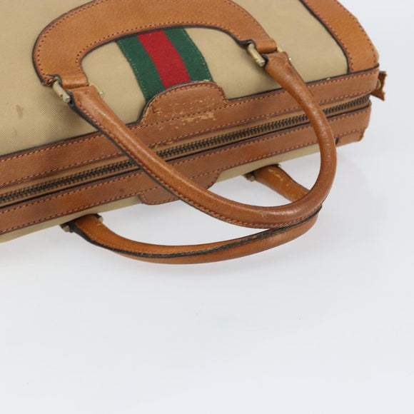 GUCCI Web Sherry Line Boston Bag Canvas Beige Gold Auth 160502