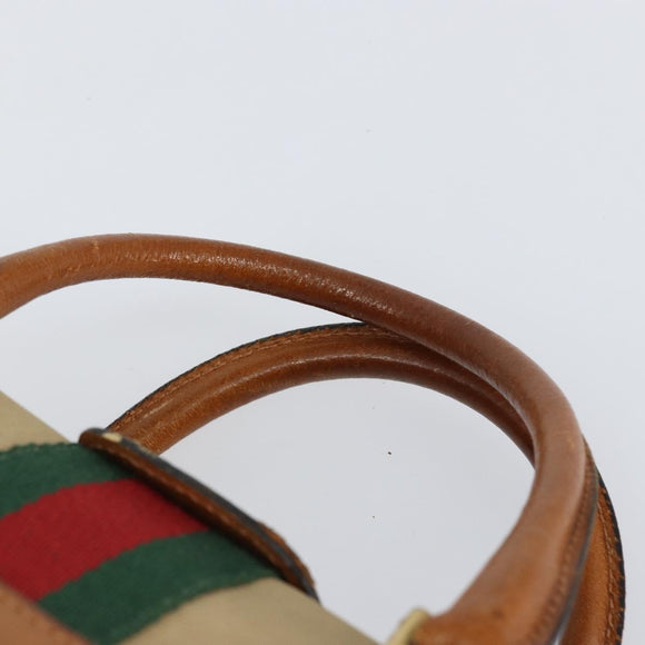 GUCCI Web Sherry Line Boston Bag Canvas Beige Gold Auth 160502