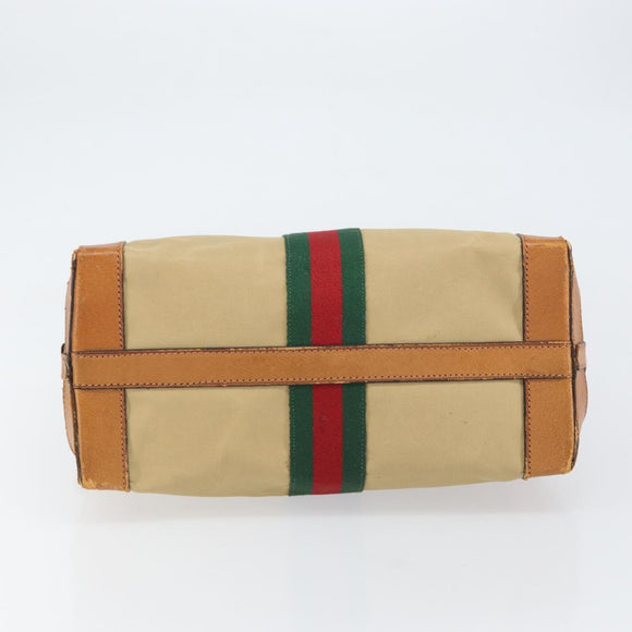 GUCCI Web Sherry Line Boston Bag Canvas Beige Gold Auth 160502