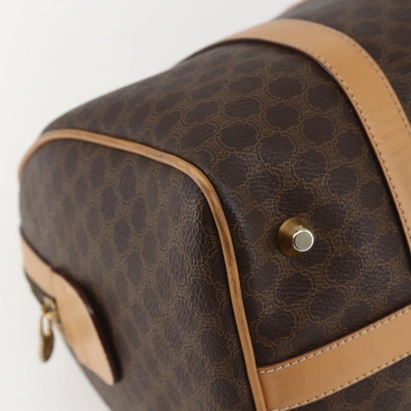 CELINE Macadam Canvas Boston Bag PVC Leather Brown Gold Auth 160506