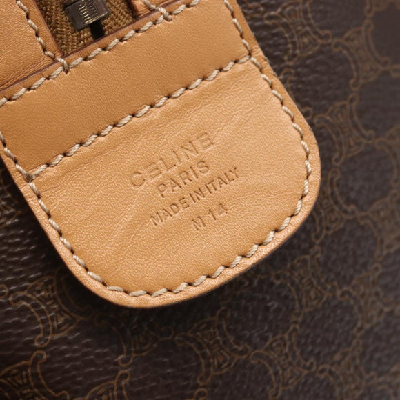 CELINE Macadam Canvas Boston Bag PVC Leather Brown Gold Auth 160506