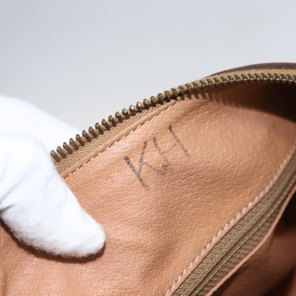 CELINE Macadam Canvas Boston Bag PVC Leather Brown Gold Auth 160506