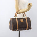 CELINE Macadam Canvas Boston Bag PVC Leather Brown Gold Auth 160506-22