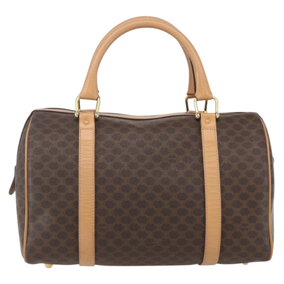 CELINE Macadam Canvas Boston Bag PVC Leather Brown Gold Auth 160506