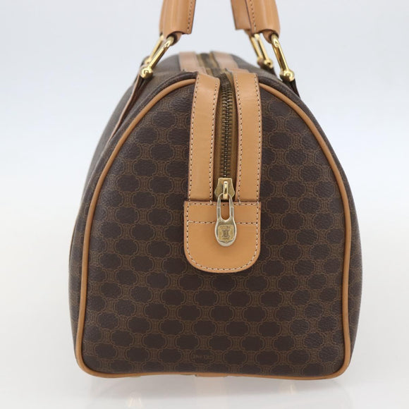 CELINE Macadam Canvas Boston Bag PVC Leather Brown Gold Auth 160506