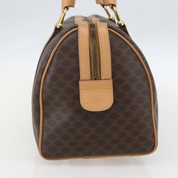CELINE Macadam Canvas Boston Bag PVC Leather Brown Gold Auth 160506